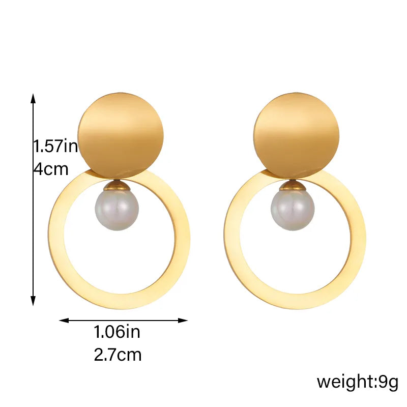 1 Piece Retro Solid Color Polishing Inlay 304 Stainless Steel Pearl 18K Gold Plated Earrings