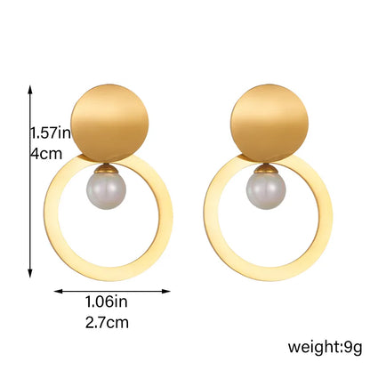 1 Piece Retro Solid Color Polishing Inlay 304 Stainless Steel Pearl 18K Gold Plated Earrings