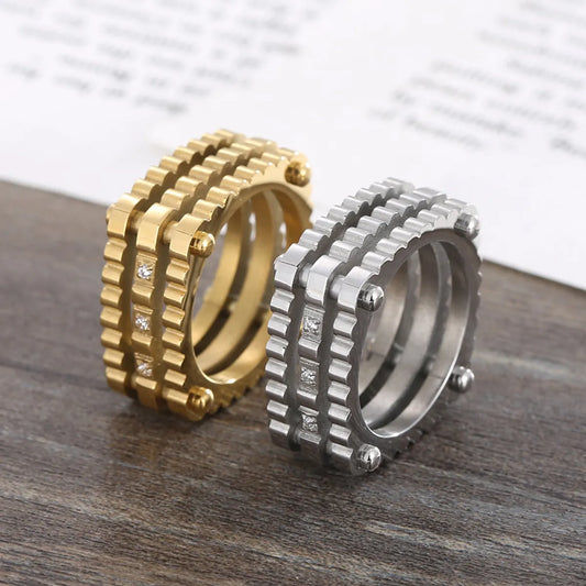 1 Piece Retro Solid Color Stainless Steel Inlay Zircon Rings