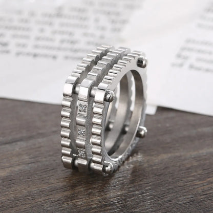 1 Piece Retro Solid Color Stainless Steel Inlay Zircon Rings