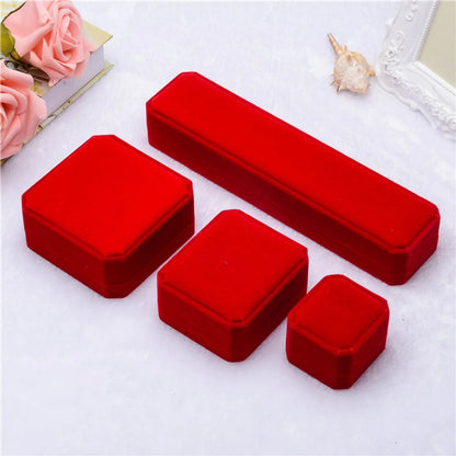 Retro Square Solid Color Plastic Flannel Jewelry Boxes