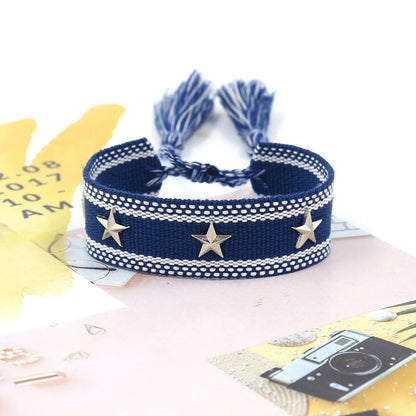 1 Piece Retro Star Stripe Alloy Polyester Unisex Bracelets