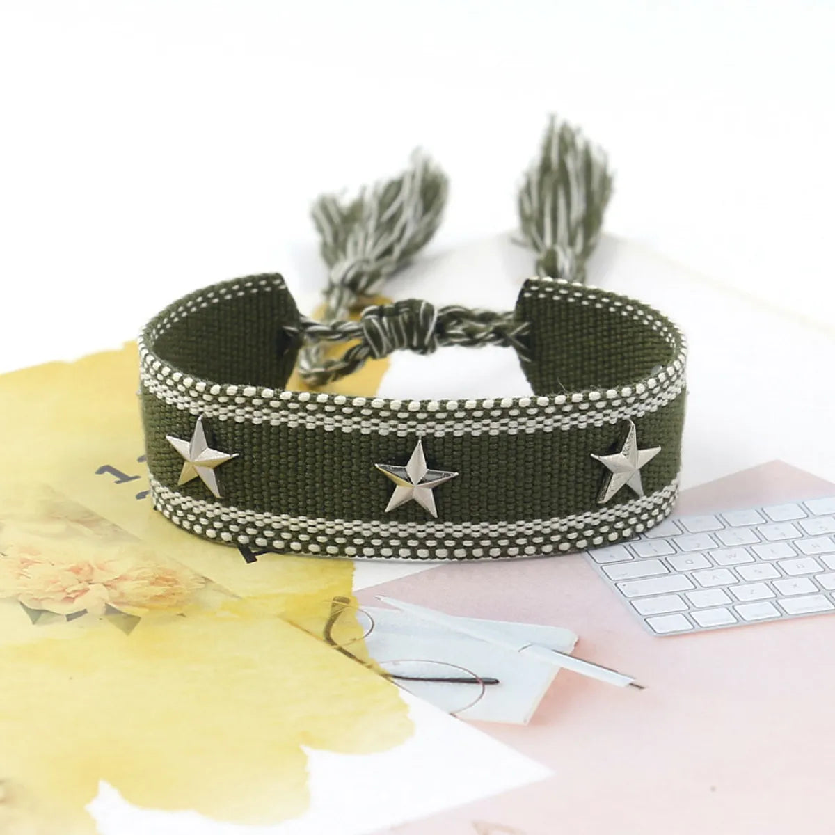 1 Piece Retro Star Stripe Alloy Polyester Unisex Bracelets