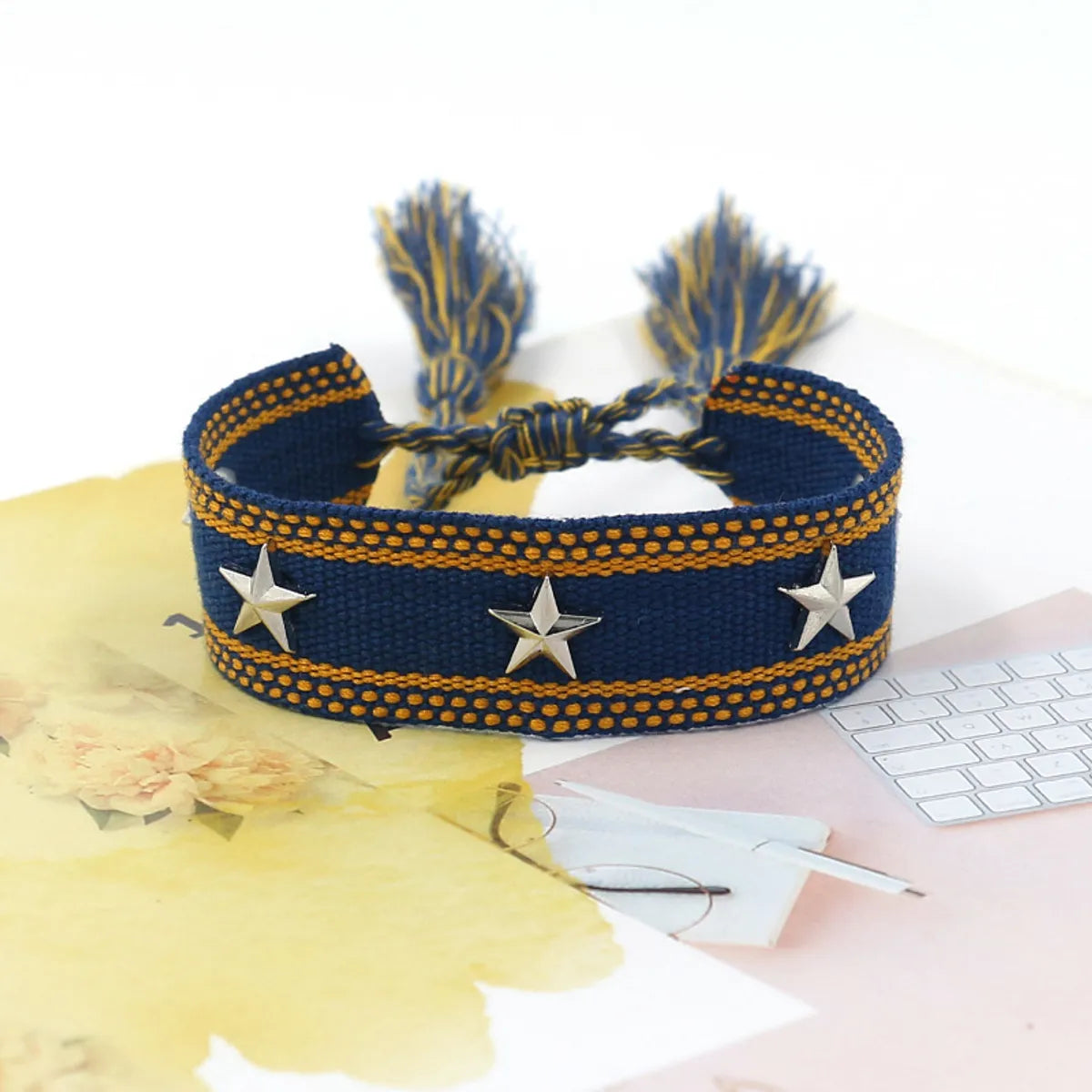 1 Piece Retro Star Stripe Alloy Polyester Unisex Bracelets