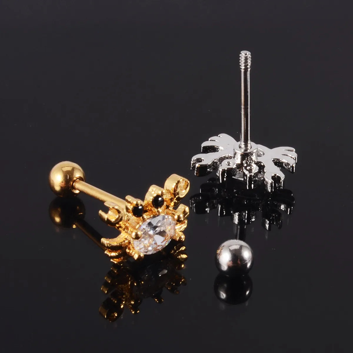 1 Piece Retro Starfish Crab Stainless Steel Copper Inlay Zircon Ear Studs