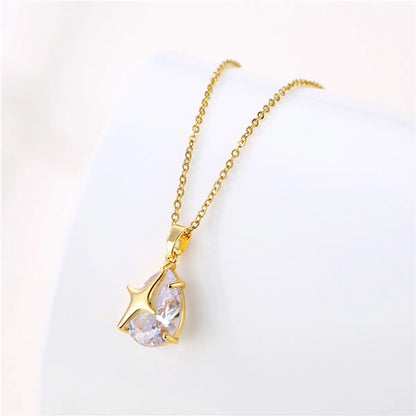 Retro Water Droplets Heart Shape Snowflake Stainless Steel Titanium Steel Plating Inlay Zircon 18k Gold Plated Gold Plated Pendant Necklace