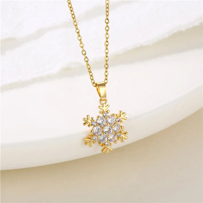 Retro Water Droplets Heart Shape Snowflake Stainless Steel Titanium Steel Plating Inlay Zircon 18k Gold Plated Gold Plated Pendant Necklace