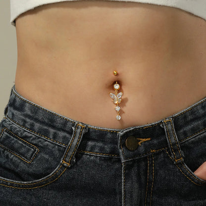 1 Piece Sexy Round Flower Butterfly Stainless Steel Plating Zircon Belly Ring