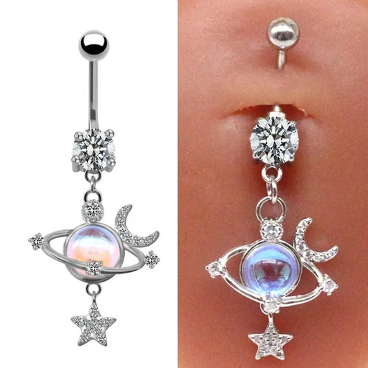 1 Piece Sexy Star Moon Planet Stainless Steel Plating Zircon Belly Ring