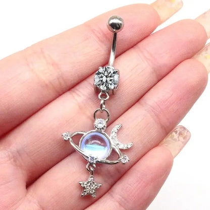 1 Piece Sexy Star Moon Planet Stainless Steel Plating Zircon Belly Ring