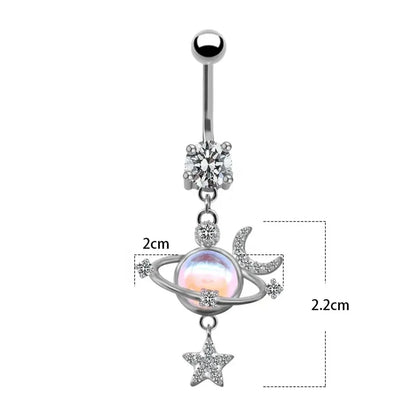 1 Piece Sexy Star Moon Planet Stainless Steel Plating Zircon Belly Ring