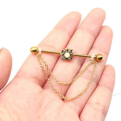 1 Piece Sexy Sun Plating Inlay Stainless Steel Chain Zircon Gold Plated Ear Studs