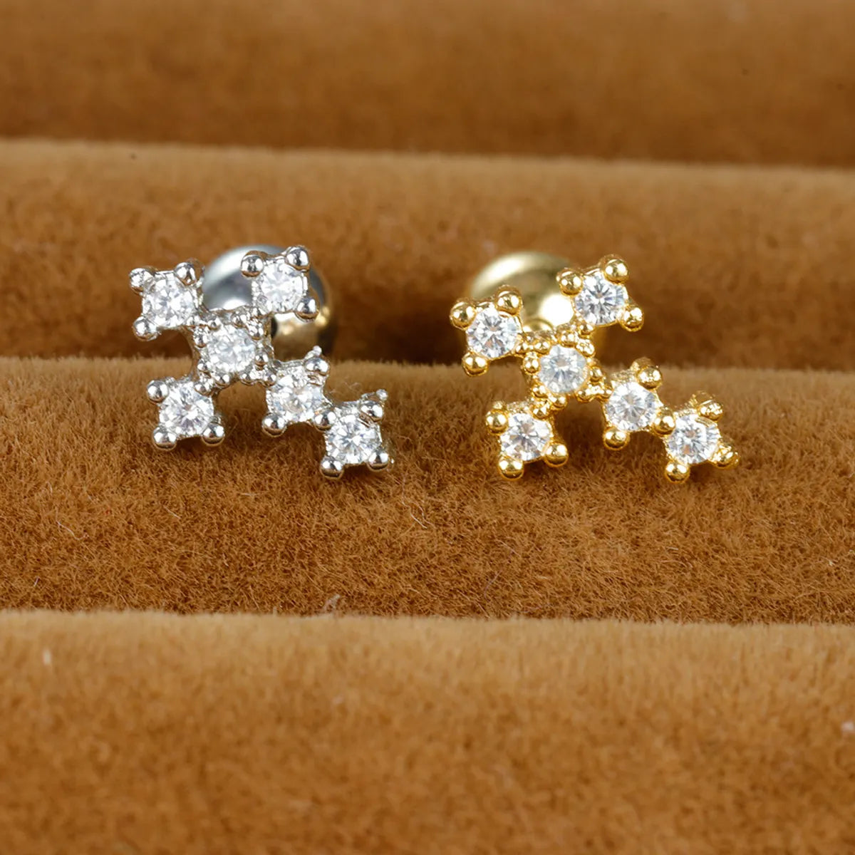 1 Piece Shiny Cross Plating Inlay Stainless Steel Zircon Ear Studs