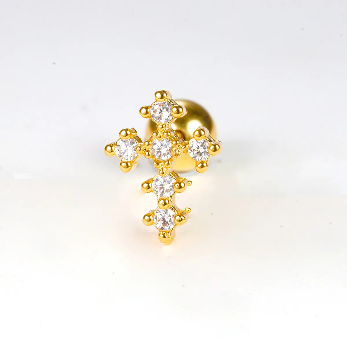 1 Piece Shiny Cross Plating Inlay Stainless Steel Zircon Ear Studs