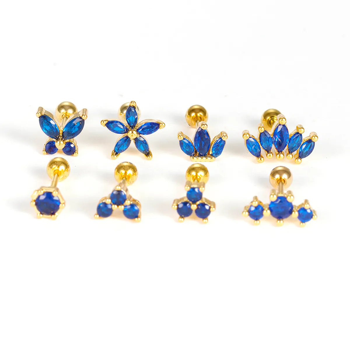 1 Piece Shiny Crown Flower Butterfly Plating Inlay Stainless Steel Zircon Cartilage Earrings