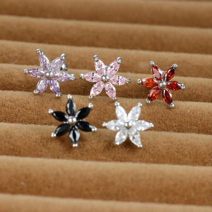 1 Piece Shiny Flower Plating Inlay Stainless Steel Zircon Ear Studs