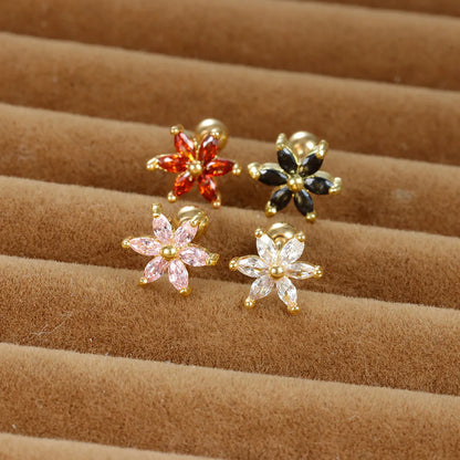 1 Piece Shiny Flower Plating Inlay Stainless Steel Zircon Ear Studs