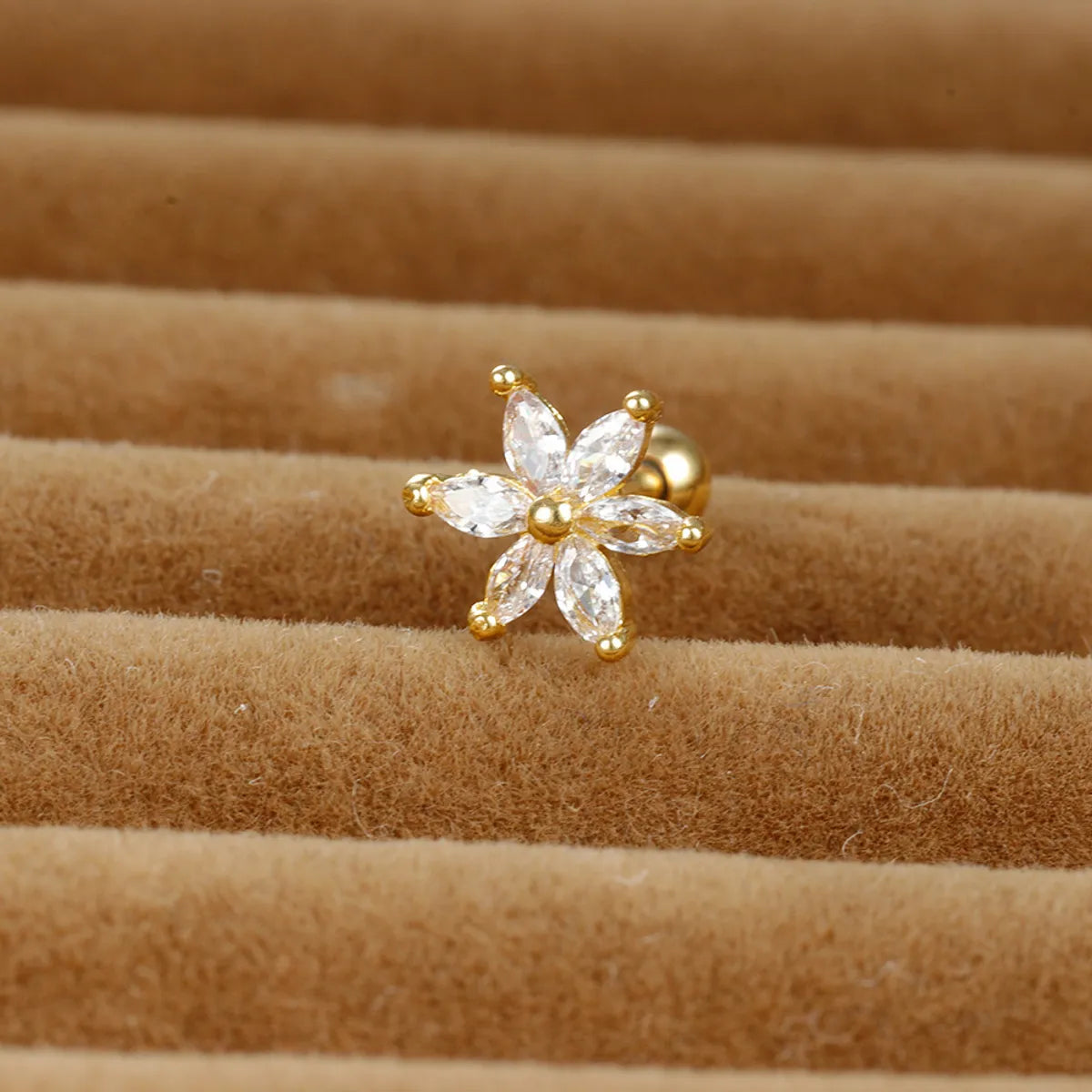 1 Piece Shiny Flower Plating Inlay Stainless Steel Zircon Ear Studs