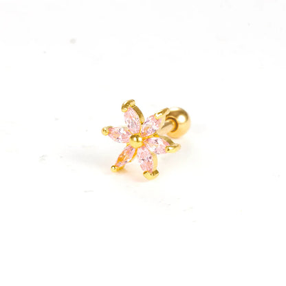 1 Piece Shiny Flower Plating Inlay Stainless Steel Zircon Ear Studs