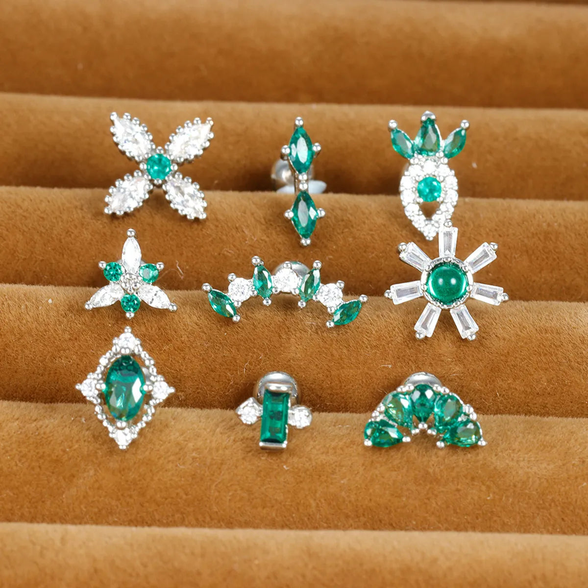 1 Piece Shiny Geometric Flower Rhombus Plating Inlay Stainless Steel Zircon Ear Studs