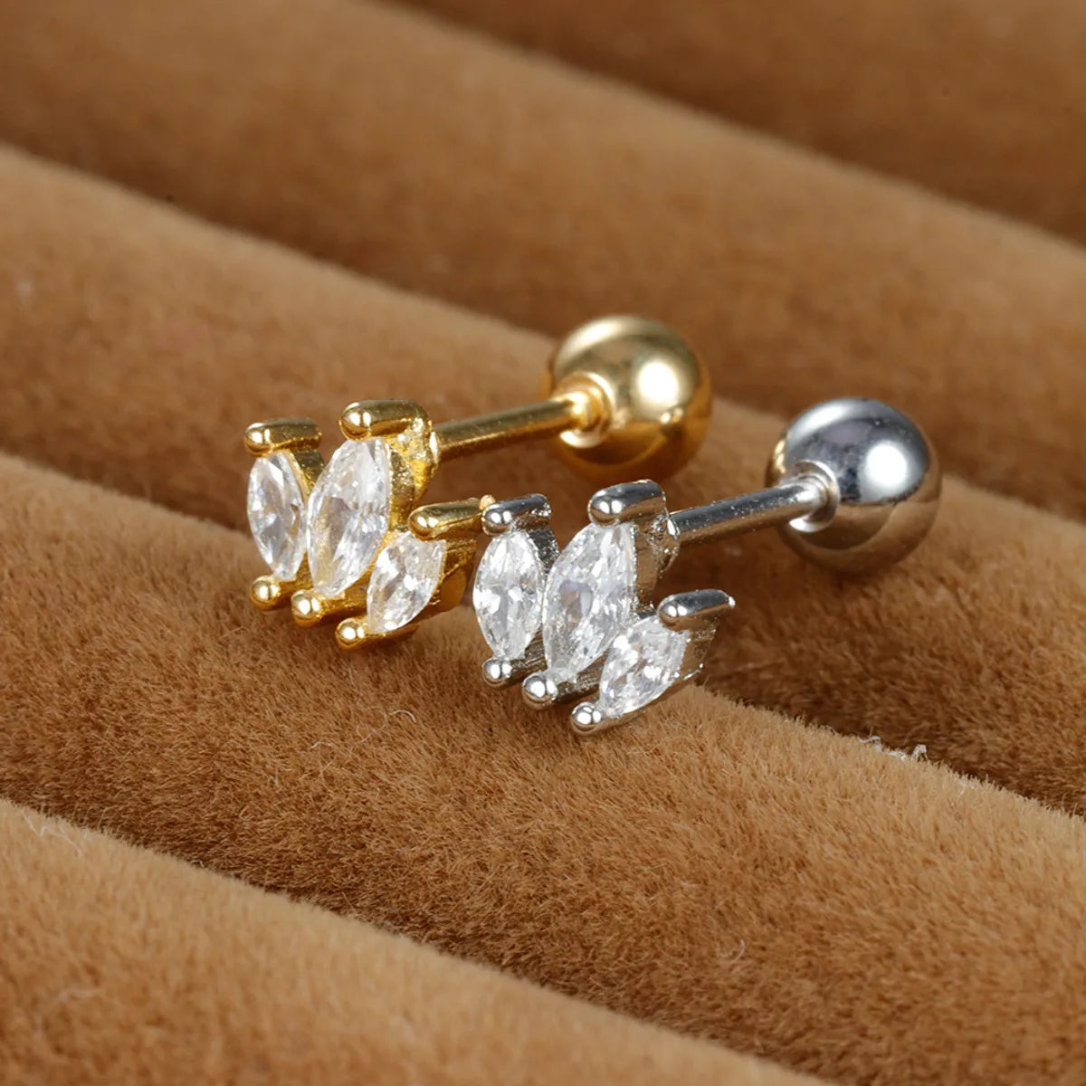 1 Piece Shiny Geometric Plating Inlay Copper Zircon Ear Studs