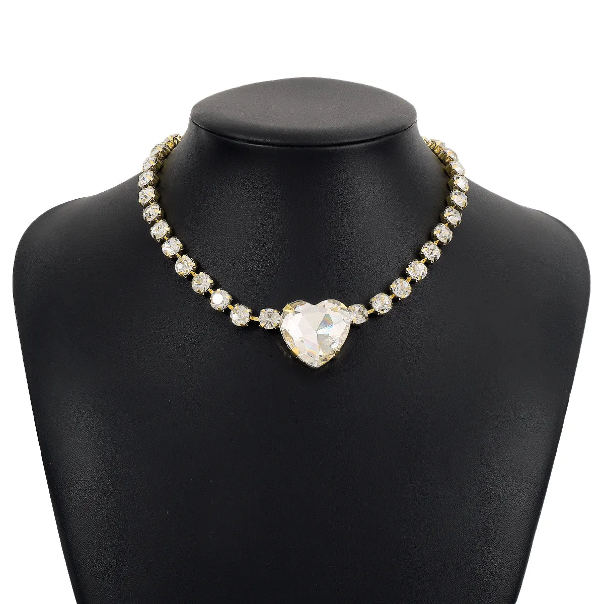 1 Piece Shiny Heart Shape Alloy Inlay Glass Stone Women's Choker