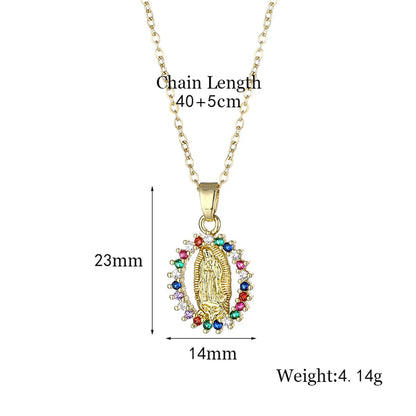 Shiny Portrait Faith Stainless Steel Brass Plating Inlay Zircon 18k Gold Plated Gold Plated Pendant Necklace