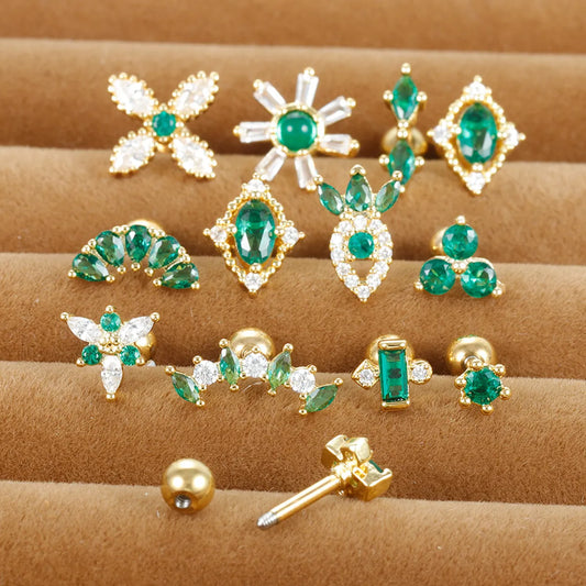 1 Piece Shiny Round Carrot Flower Plating Inlay Stainless Steel Zircon Cartilage Earrings