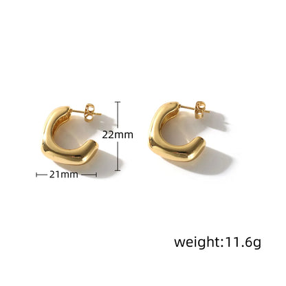 1 Piece Simple Style C Shape Asymmetrical Plating 304 Stainless Steel 18K Gold Plated Ear Studs