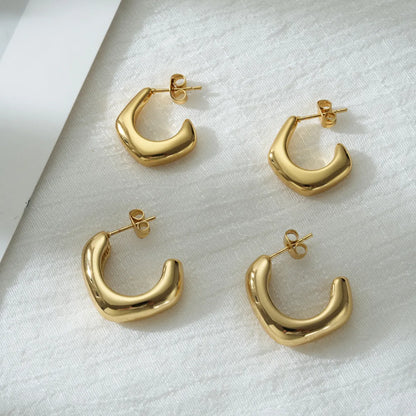 1 Piece Simple Style C Shape Asymmetrical Plating 304 Stainless Steel 18K Gold Plated Ear Studs