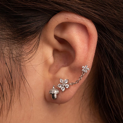 1 Piece Simple Style C Shape Flower Chain Flowers Stainless Steel Zircon Ear Studs