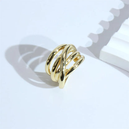 Simple Style C Shape Lines Copper 18k Gold Plated Open Ring In Bulk