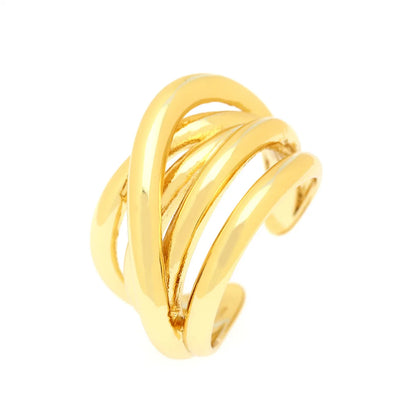 Simple Style C Shape Lines Copper 18k Gold Plated Open Ring In Bulk