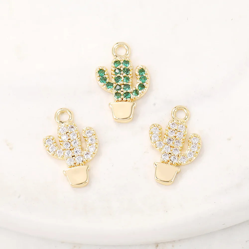 1 Piece Simple Style Cactus Copper Plating Inlay Pendant Jewelry Accessories