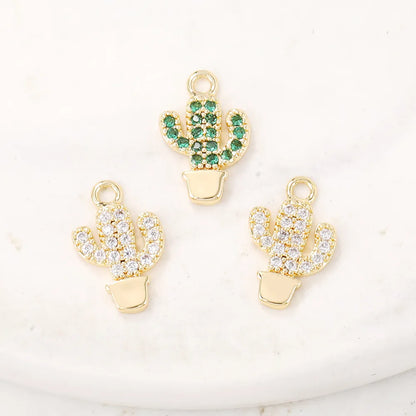 1 Piece Simple Style Cactus Copper Plating Inlay Pendant Jewelry Accessories