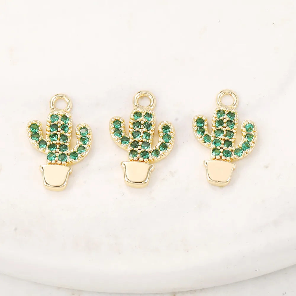 1 Piece Simple Style Cactus Copper Plating Inlay Pendant Jewelry Accessories