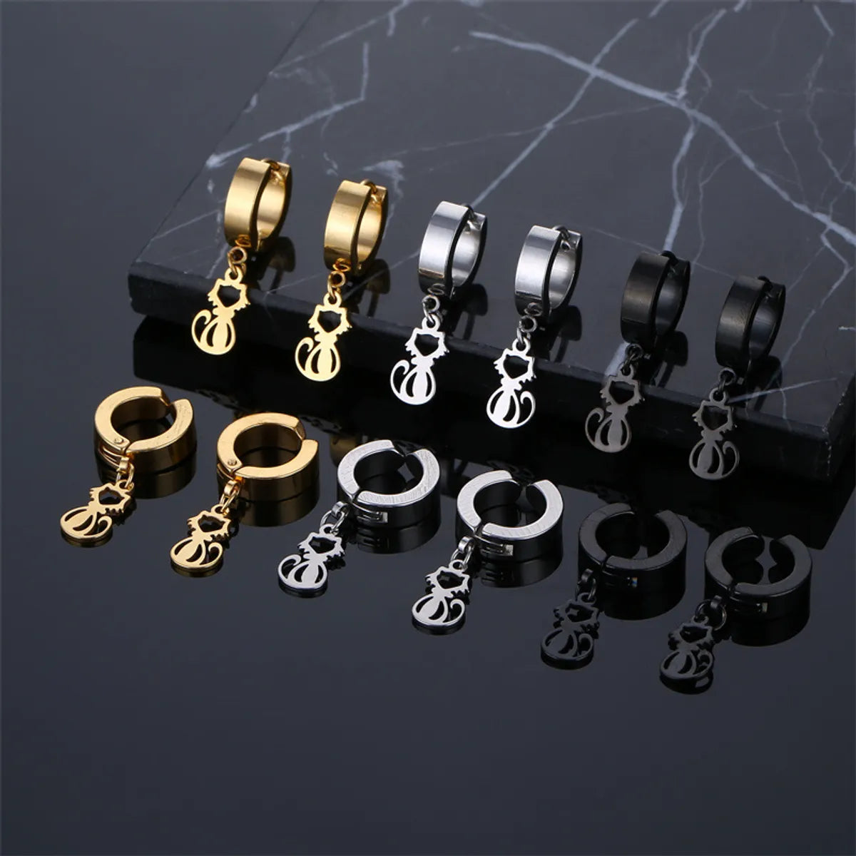 1 Piece Simple Style Cat Plating Stainless Steel Drop Earrings