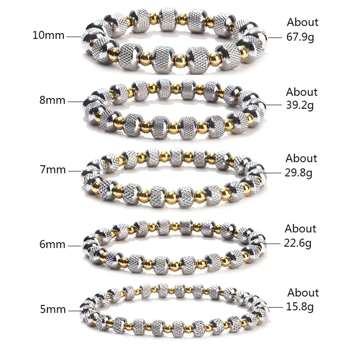 1 Piece Simple Style Circle Stainless Steel Beaded Plating Bracelets