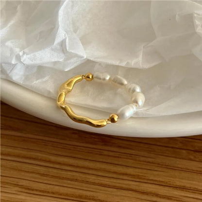 1 Piece Simple Style Circle Sterling Silver Pearl Plating 18k Gold Plated Rings