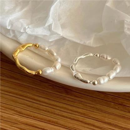 1 Piece Simple Style Circle Sterling Silver Pearl Plating 18k Gold Plated Rings