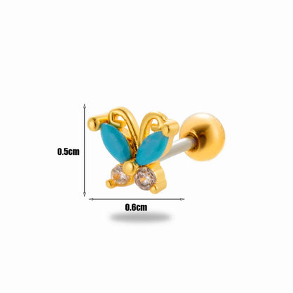 1 Piece Ear Cartilage Rings & Studs Simple Style Classic Style Butterfly 316 Stainless Steel  Copper Plating Inlay Zircon