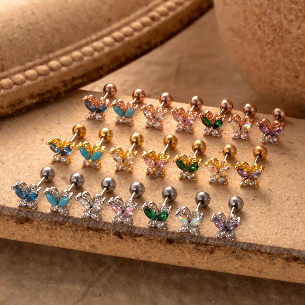 1 Piece Ear Cartilage Rings & Studs Simple Style Classic Style Butterfly 316 Stainless Steel  Copper Plating Inlay Zircon