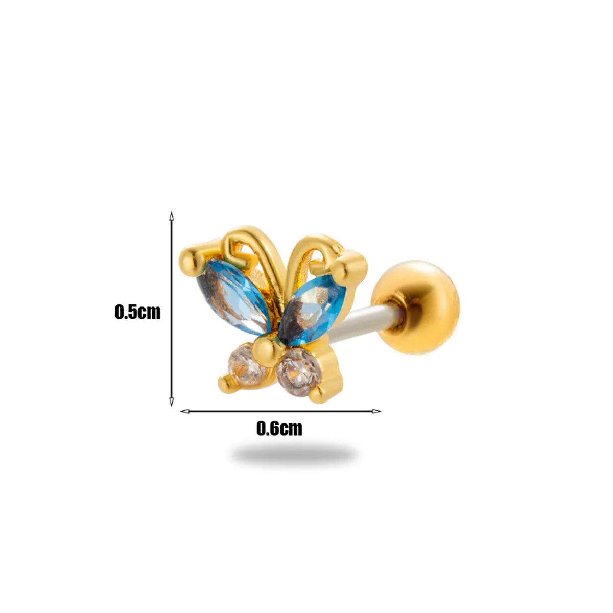 1 Piece Ear Cartilage Rings & Studs Simple Style Classic Style Butterfly 316 Stainless Steel  Copper Plating Inlay Zircon