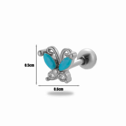 1 Piece Ear Cartilage Rings & Studs Simple Style Classic Style Butterfly 316 Stainless Steel  Copper Plating Inlay Zircon