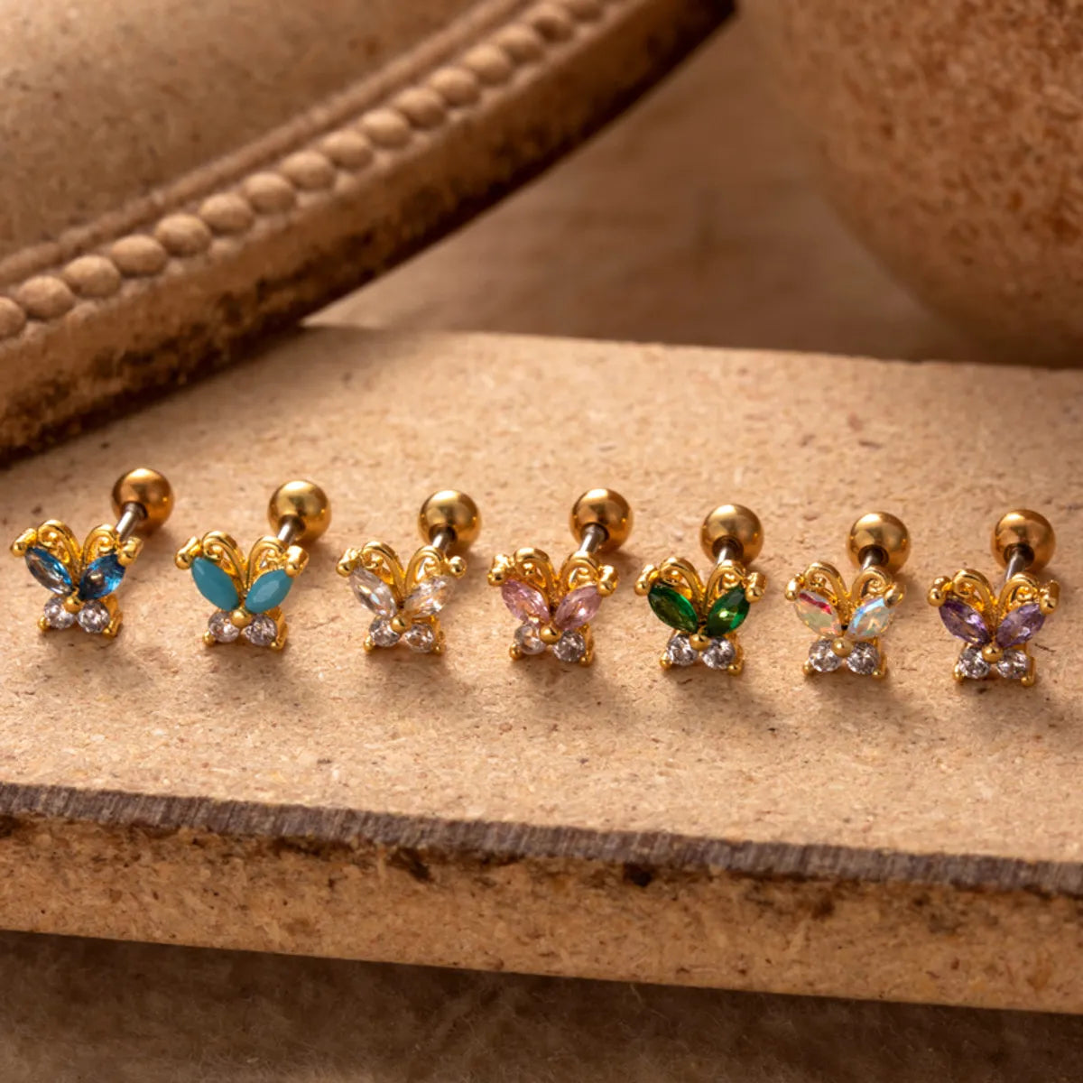 1 Piece Ear Cartilage Rings & Studs Simple Style Classic Style Butterfly 316 Stainless Steel  Copper Plating Inlay Zircon