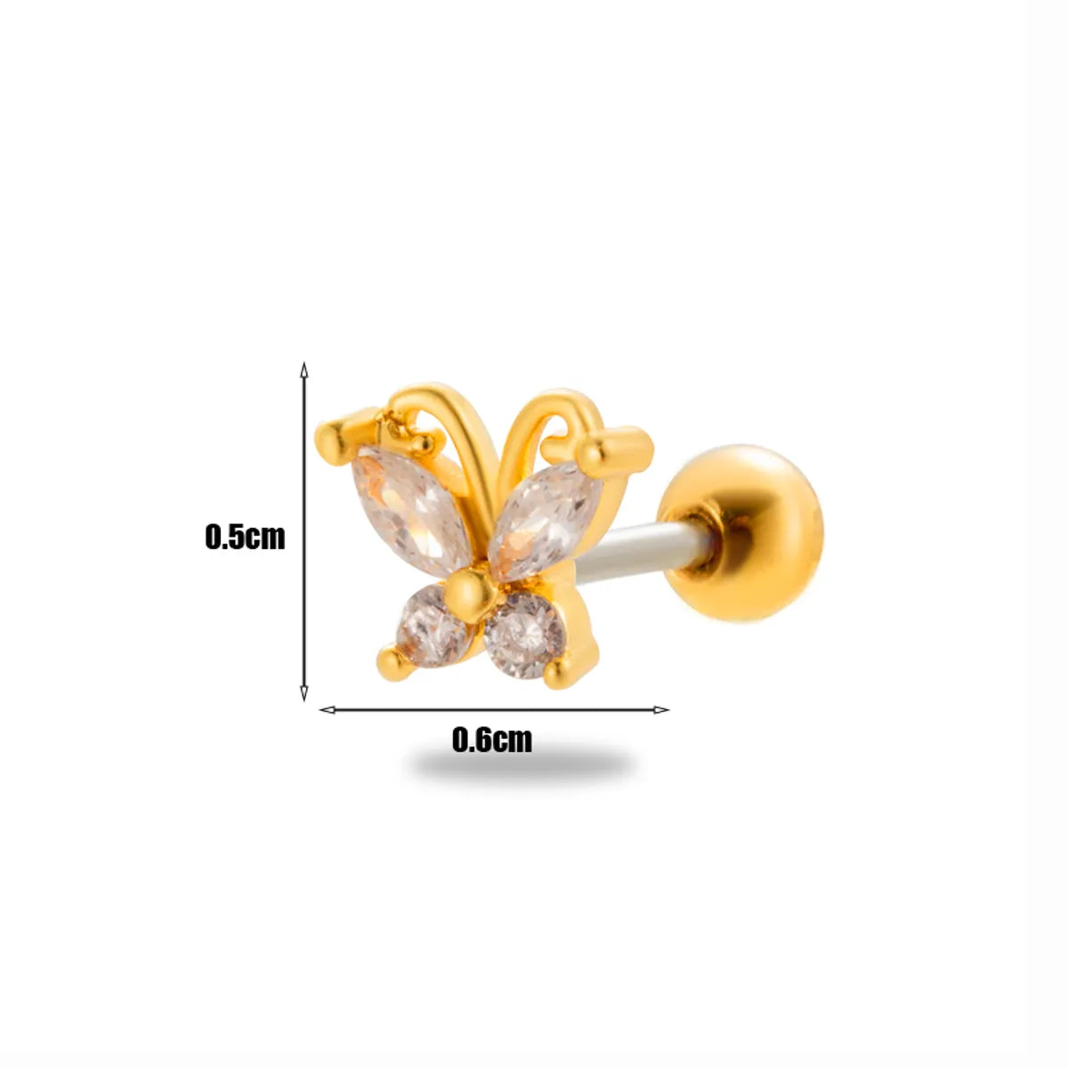 1 Piece Ear Cartilage Rings & Studs Simple Style Classic Style Butterfly 316 Stainless Steel  Copper Plating Inlay Zircon