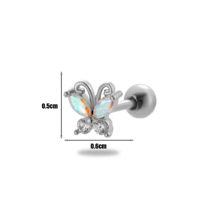 1 Piece Ear Cartilage Rings & Studs Simple Style Classic Style Butterfly 316 Stainless Steel  Copper Plating Inlay Zircon