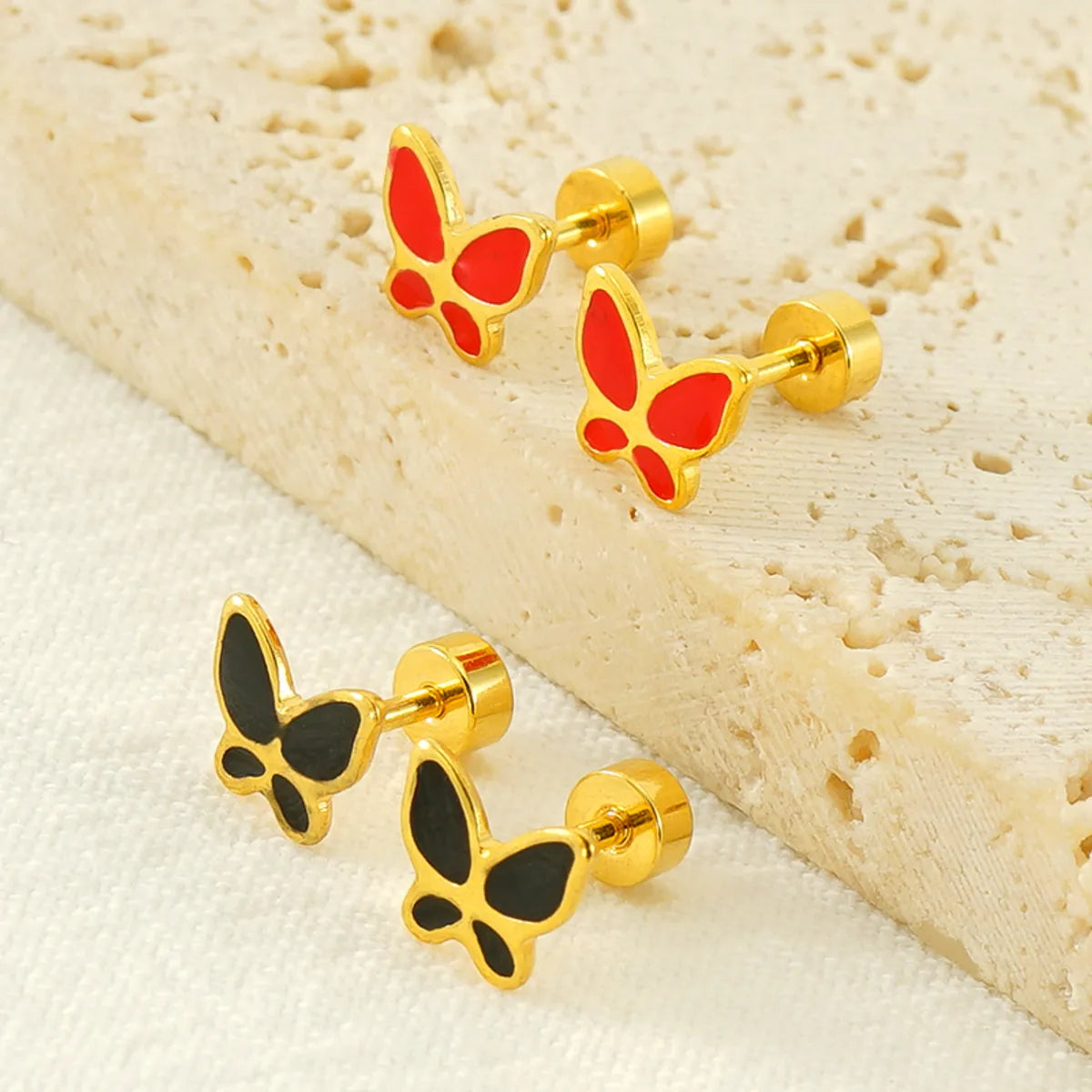 1 Piece Simple Style Classic Style Butterfly Polishing Plating Stainless Steel 18k Gold Plated Ear Studs