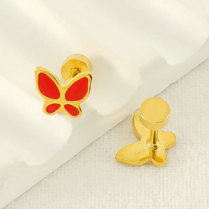 1 Piece Simple Style Classic Style Butterfly Polishing Plating Stainless Steel 18k Gold Plated Ear Studs