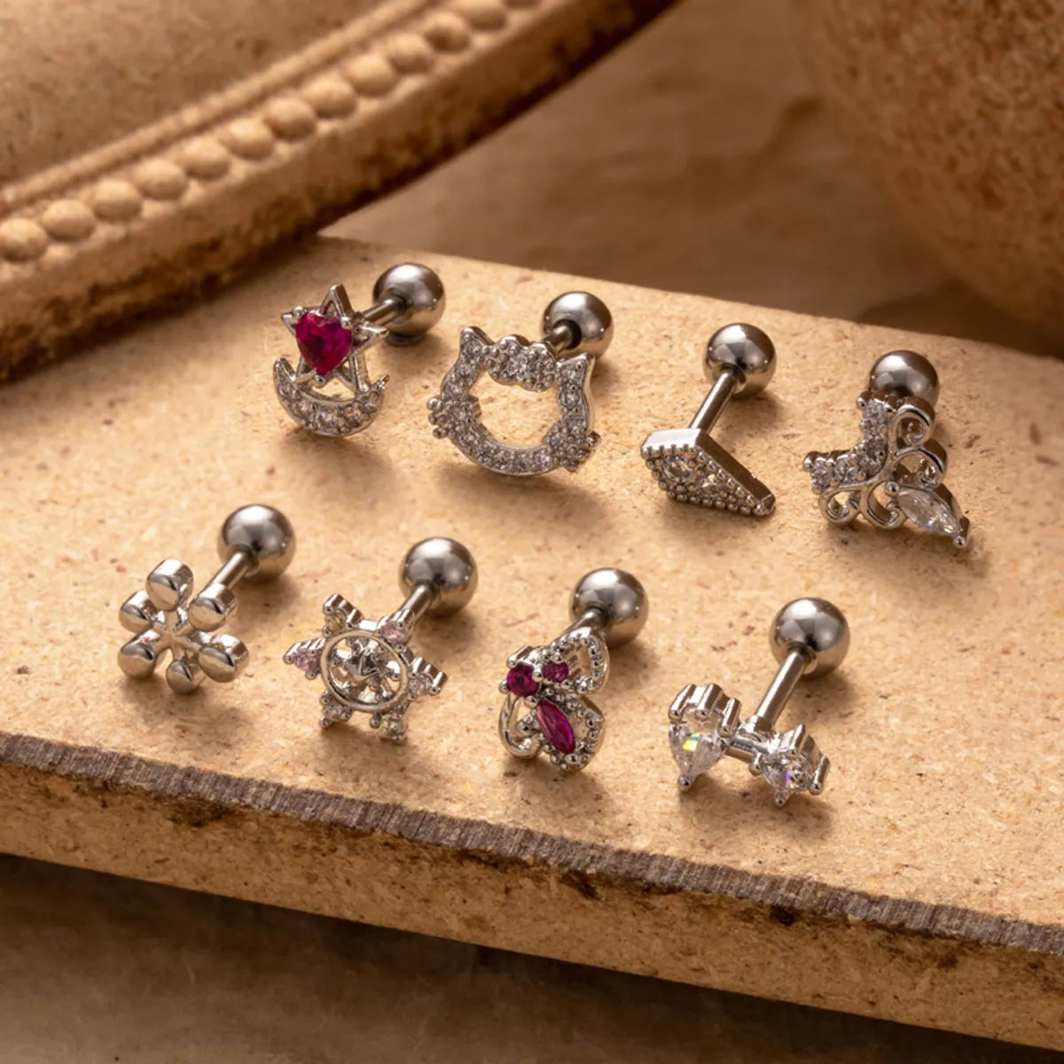 1 Piece Simple Style Classic Style Cat Flower Butterfly Plating Inlay Stainless Steel Zircon 18k Gold Plated Ear Studs